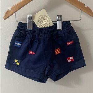 Navy Embroidered  Flag Kids Shorts TBBC NWT size 3-6 mths